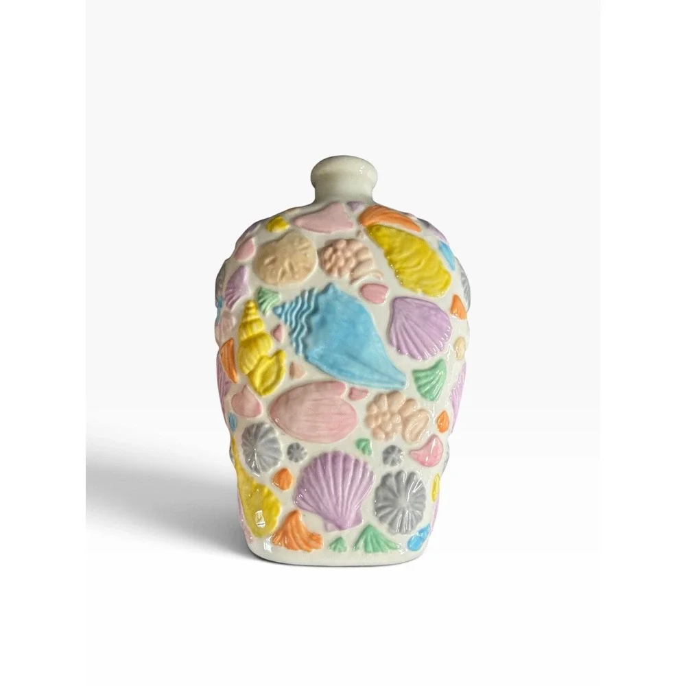 Tissue Box Cover Vase Ceramic Starfish Sea Shells Ocean Beach House Costal MCM